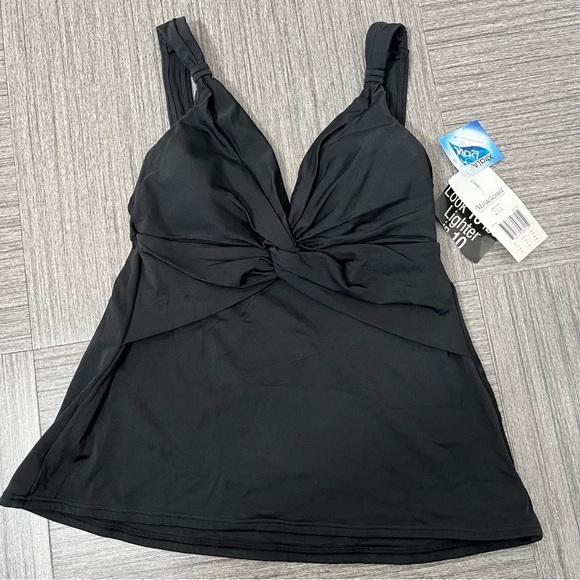 NEW Miraclesuit Women's Knot-Front Tankini Top 12‎ Black Slimming Lift Shaping - Picture 1 of 10